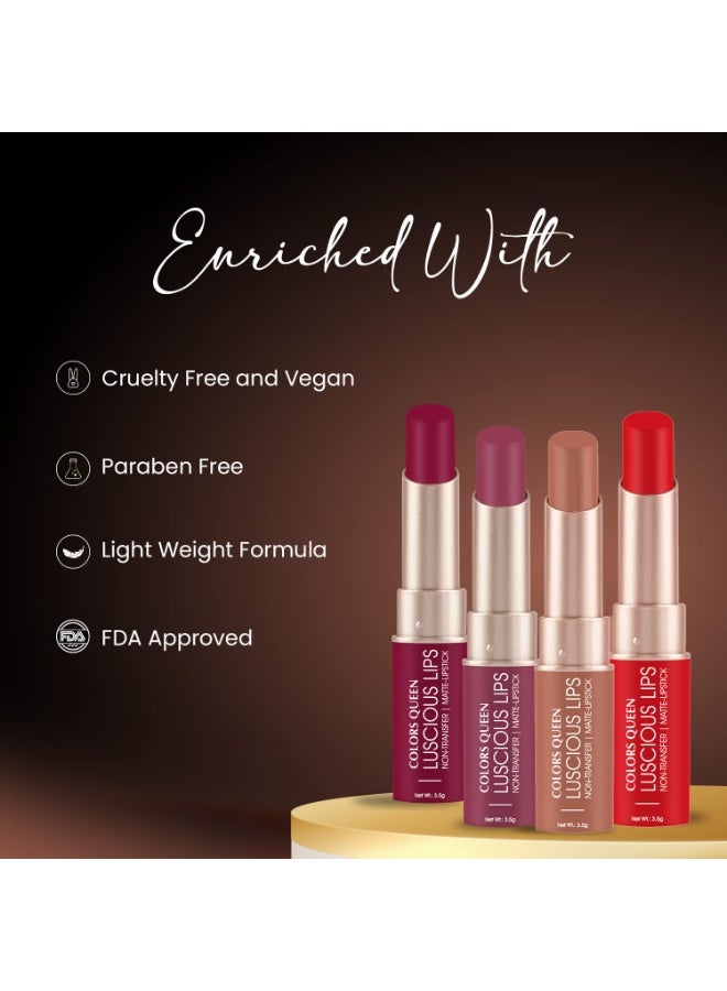 Colors Queen Luscious Lips - Non Transfer Creamy Matte Lipstick | Highly Pigmented with Smooth Application | Long Lasting Lipstick Waterproof | Smudge Proof Lipstick for Women (04 - Royal Rust Maroon - 3.5g) - Image 3